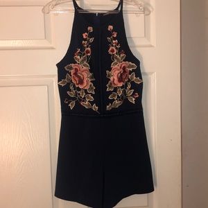 Navy blue floral romper